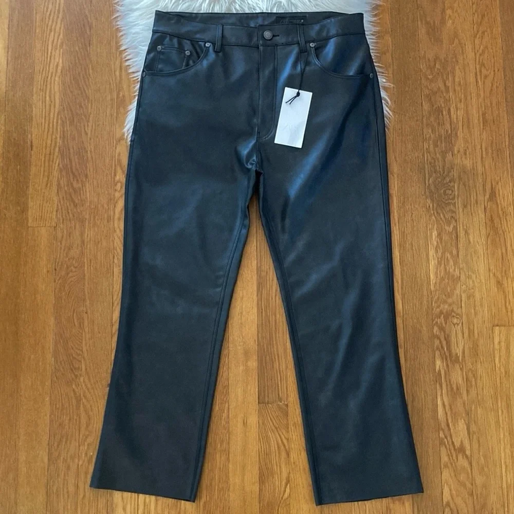 Zara High-Waist Faux Leather Washed Effect Bootcut Cropped Pants ZW Collection